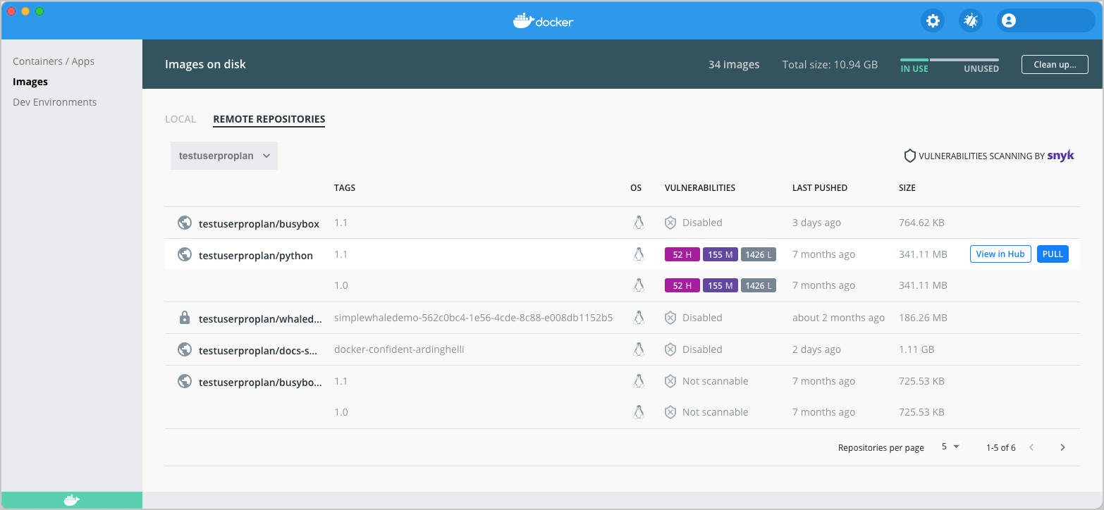 Hub Vulnerability scan summary
